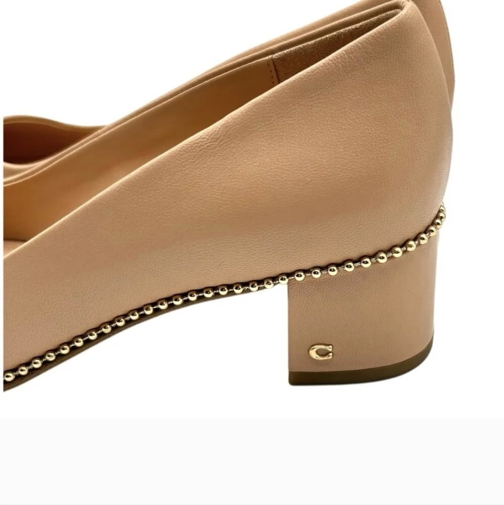 Coach Women's‎ Beige Leather Willa Block Heel Pumps Size 9.5 Beechwood - Picture 4 of 6